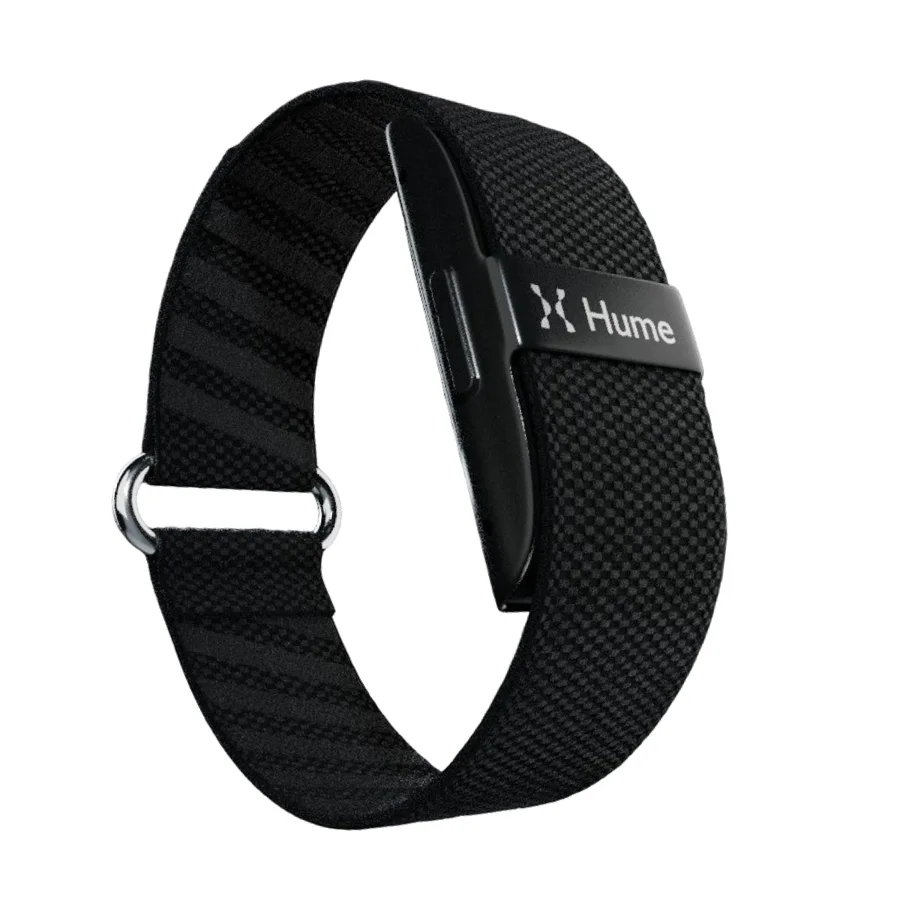 Hume Band 2.0 with black knit strap and Hume-branded sensor module, on white